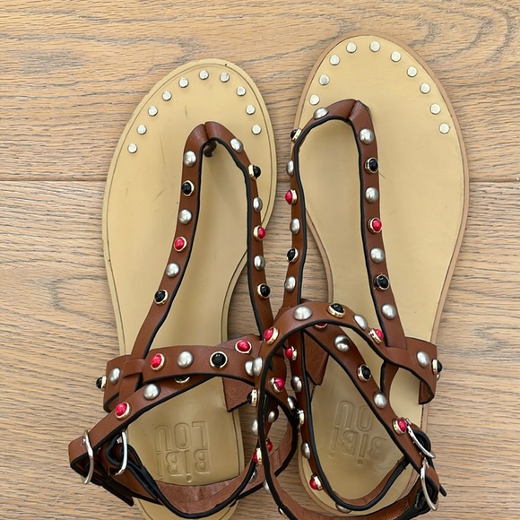 Anthropologie BWT Bibi Lou with multicolor studs Great Statement flat sandal ♥️ - Picture 9 of 12